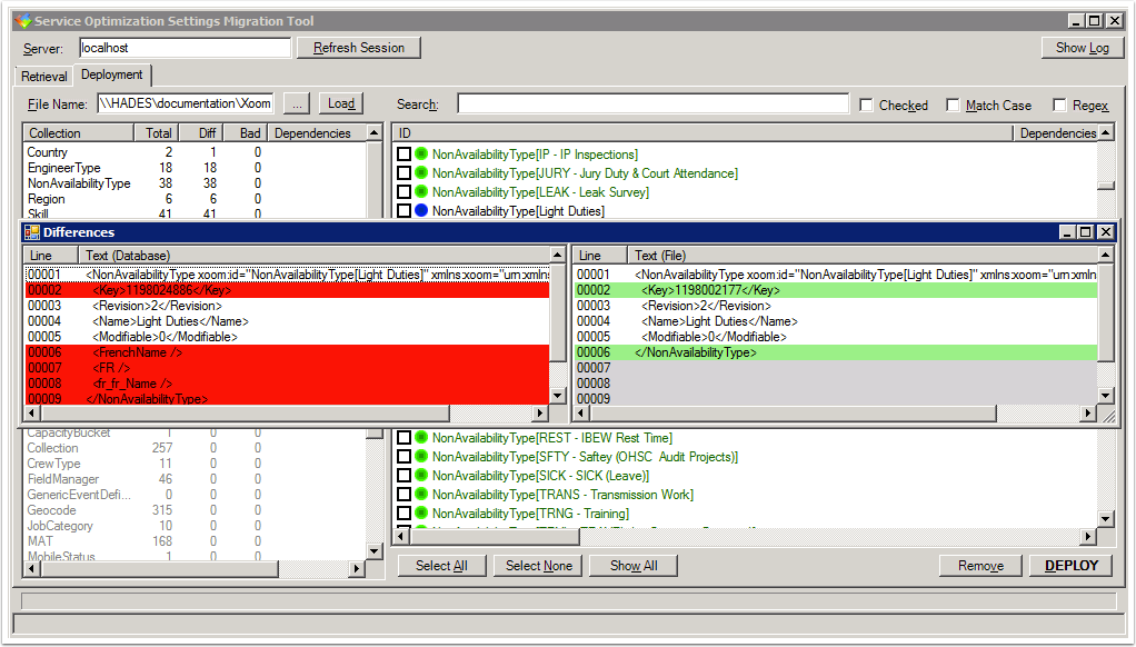 View differences between an item in XoomXML and live configuration