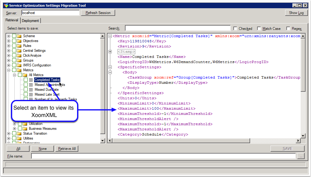 XoomXML as it appears in the Items View