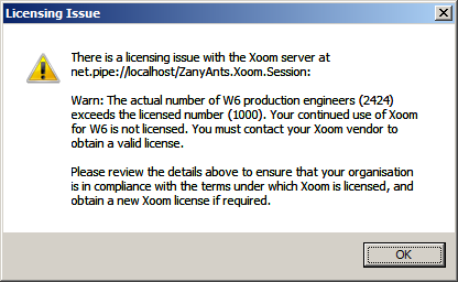 Xoom issues a warning when a new license is required