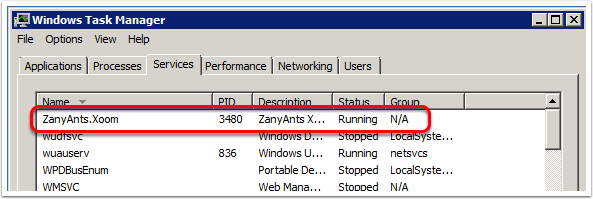 Xoom service as it appears in Windows Task manager